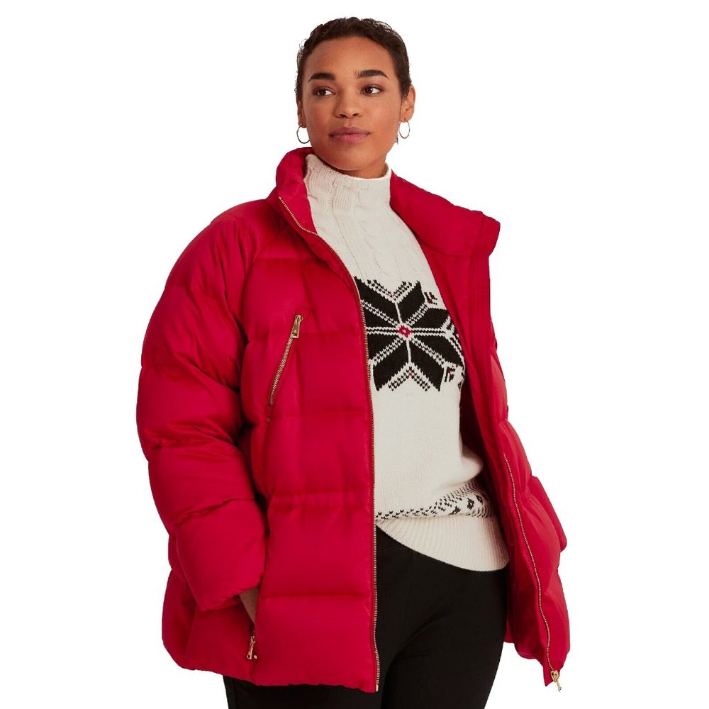 NEW $345 Lauren Ralph Lauren Down Puffer Jacket! L 1X 2X Red With Gold Hardware